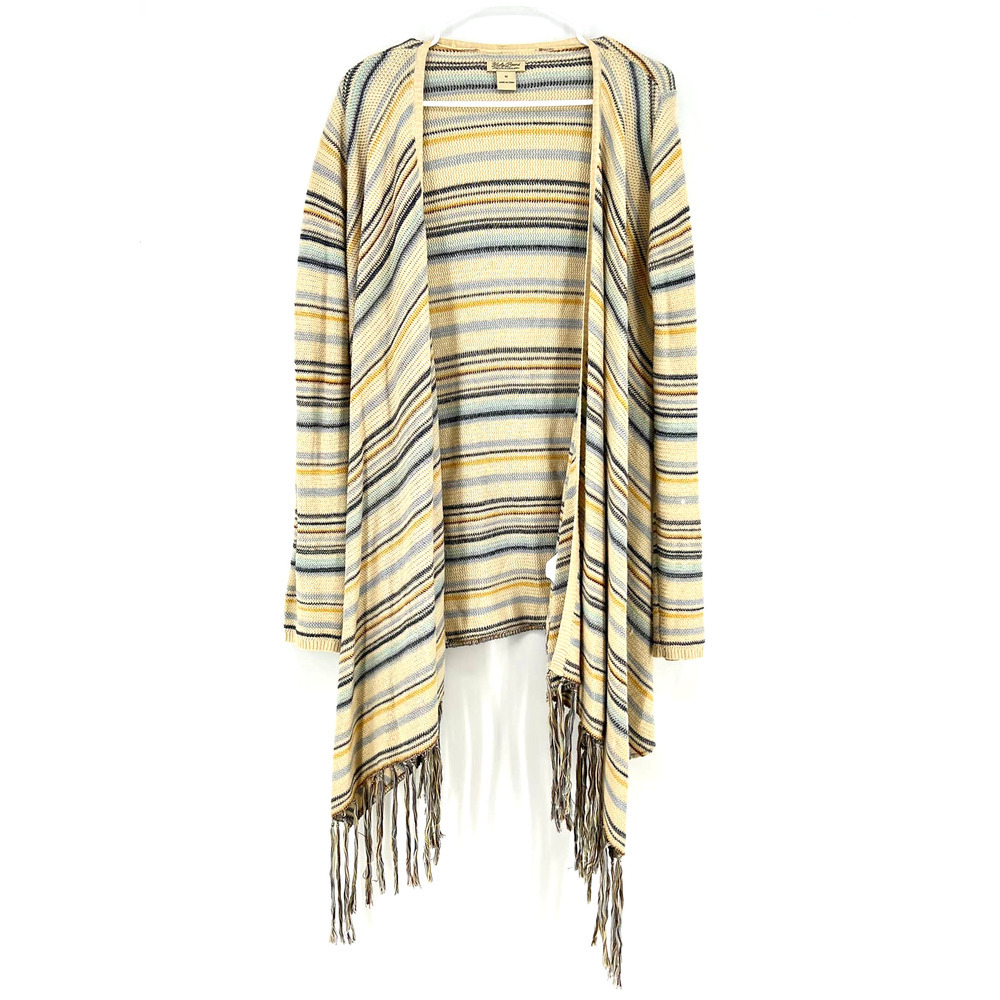 LUCKY BRAND Women's size M Boho Striped Fringe Open Draped Cardigan Sweater - Picture 1 of 6
